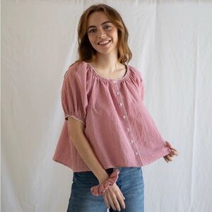 ISO Things Between Joey Blouse in red Gingham Puff Sleeve Top size S